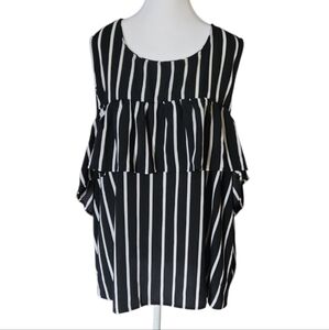 Belle Tweed Black White Stripe Cold Shoulder Ruffle Blouse Womens Size 3X NWOT